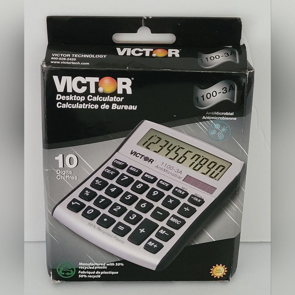 New Victor 1100-3A Antimicrobial Compact Desktop Calculator 10-Digit LCD Solar.